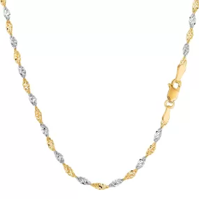 14k 2 Tone Yellow And White Gold Singapore Chain Necklace, 2.0mm