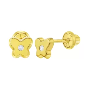 14k Gold Plated Butterfly with CZ Baby Children Screw Back Earrings