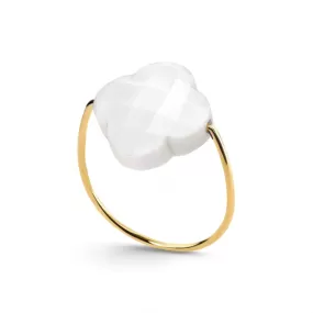 14k yellow gold White Agate faceted clover ring preorder-CG005