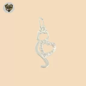 (2-1307) 925 Sterling Silver - Zircon Cat Pendant.