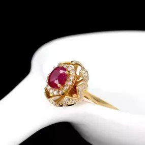 5mm*6mm 0.6ct 100% Natural Ruby Gold Ring