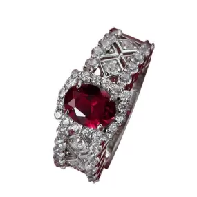 925 Sterling Silver 1.5CT Oval Cut Ruby Diamond Ring