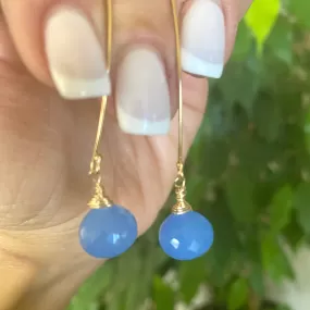 Blue Chalcedony Briolettes Earrings, Gold Filled Threader Earrings