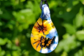 Butterfly Pendant with Flowers and Ash