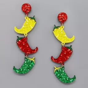 Chili Pepper Glitter Drop Earrings