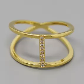 Cubic Zirconia Pave Bar Gold Dipped Adjustable Ring