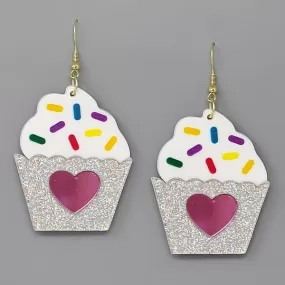 Cupcake With Heart Acetate Earrings