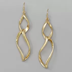 Curved Marquise Link Metal Drop Earrings