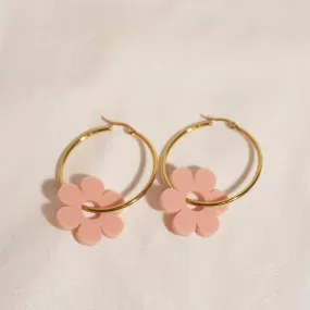 Dusty Pink Daisy Hoop Earrings