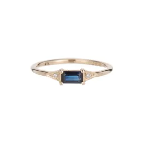 Emerald Cut Blue Sapphire Deco Ring