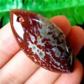 Gemstone Natural Ocean Jasper Reiki Stone Marquise Pendant 45mm x 21mm x 6mm