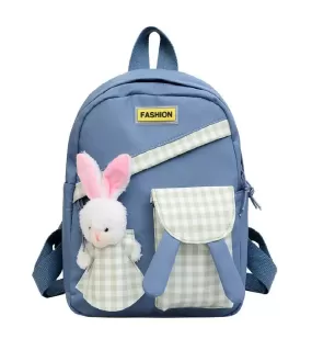 Girls Gingham Rabbit & Letter Patch Decor Functional Backpack 2919