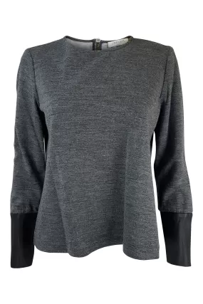 JAEGER Grey Long Sleeved Leather Cuffed Top (M)