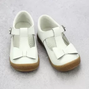 L'Amour Girls White T-Strap Bow Mary Janes