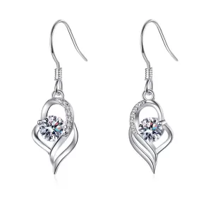 Long Heart Moissanite Earrings for Women