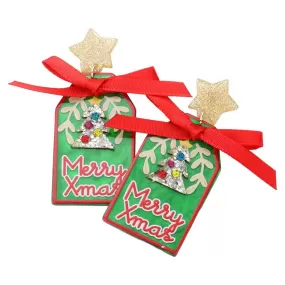 Merry Xmas Message Christmas Tree Ribbon Resin Earrings