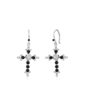 Onyx Rose Cross Hoops- Silver