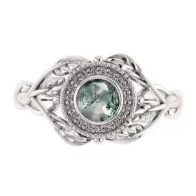 Payment plan: 5 montly instalments, Tilia halo ring with moss agate