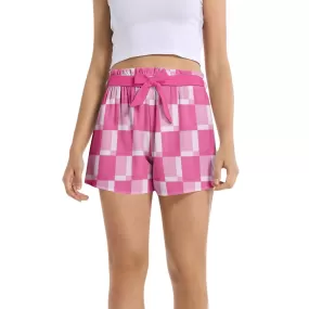 Pink Checkered Women's Belted Short