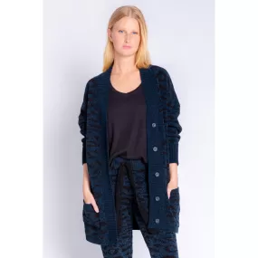 PJ Salvage Women's Royal Socialite Leopard Cardigan - NAVY