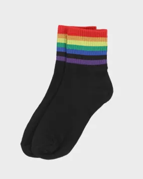 Rainbow Striped Black Socks - One Size