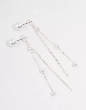 Rhodium Pearl Cupchain Sandwich Drop Earrings