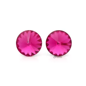 Round Crystal Stud Earrings - Hot Pink