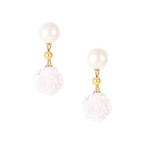 S925 Silver Pearl Camellia Stud Drop Earrings