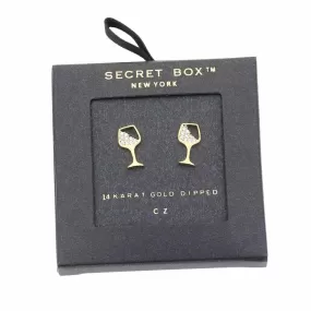 Secret Box 14K Gold Dipped CZ Cocktail Stud Earrings