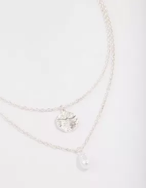 Silver Disc & Pearl Layered Necklace