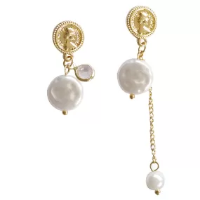 Silver Vintage Asymmetrical Imitation Pearl Earrings