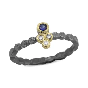 Skinny Pebbles Ring with sapphire and diamonds