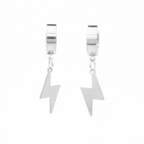 Stainless Steel Lightning Bolt Huggie Hoop Earrings - Silver