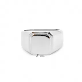 Stainless Steel Square Flat Top Signet Ring - Silver