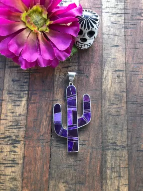 Sugilite Inlay Cactus Pendant