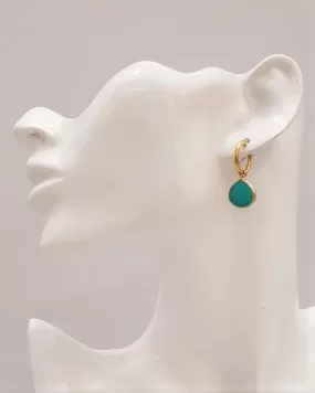 Teal Jade Pear Single Drop Hoop Earrings