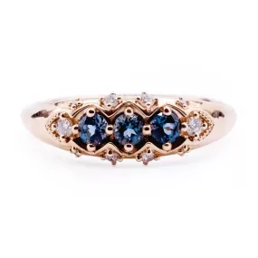 Three London Blue Topaz Stone Vintage Ring with Diamond Accents