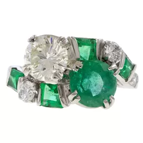 Vintage Emerald & Diamond Bypass Ring