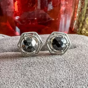 Vintage Rose Cut Black Diamond Stud Earrings