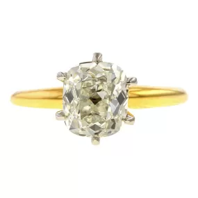 Vintage Solitaire Engagement Ring, Cushion Cut 2.36ct.