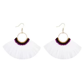 White Tassel Fan Dangle Earrings