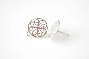 Wholesale 1 pair Sterling silver filigree post earrings,earring posts,vermeil post earrings, silver filigree post earrings, Round earring post, 79